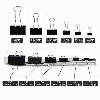 Medium Binder Clips, 48 Pack, 1-1/4 Inch, Black, Standard 32mm, Capacity 0.6 Inch, Metal Paper Clips, Office Clips, Fold Clamp, Office and School Supplies