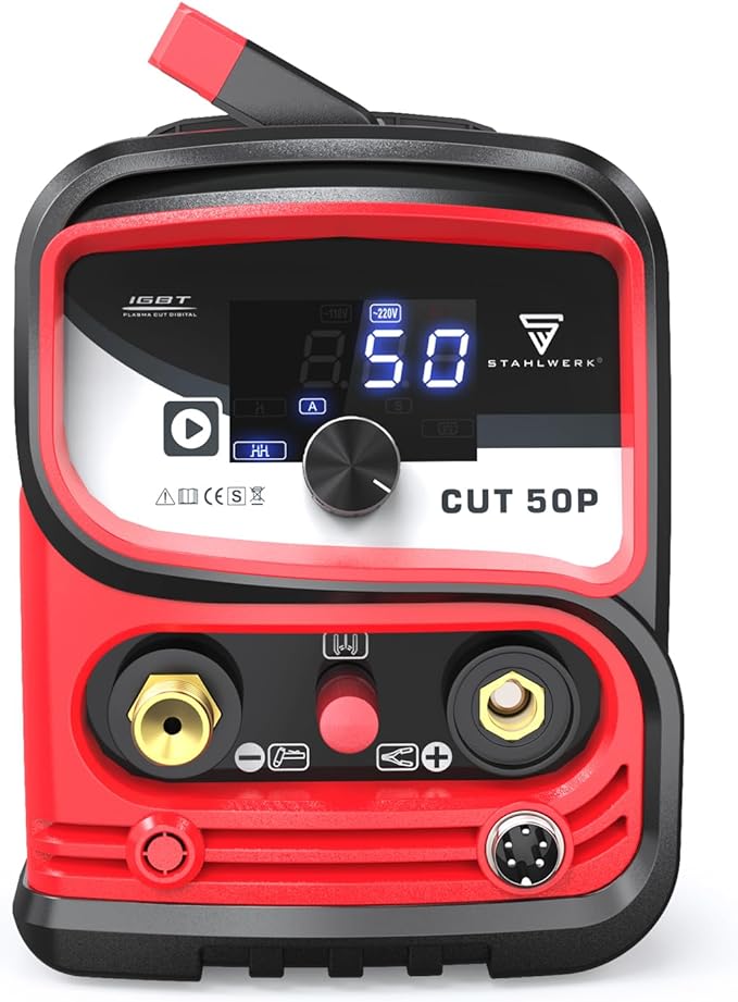 STAHLWERK Plasma Cutter, 50Amps Cutter Machine with 110/220V&LED Display, Dual Voltage DC Inverter IGBT for Installation, Repair & DIY