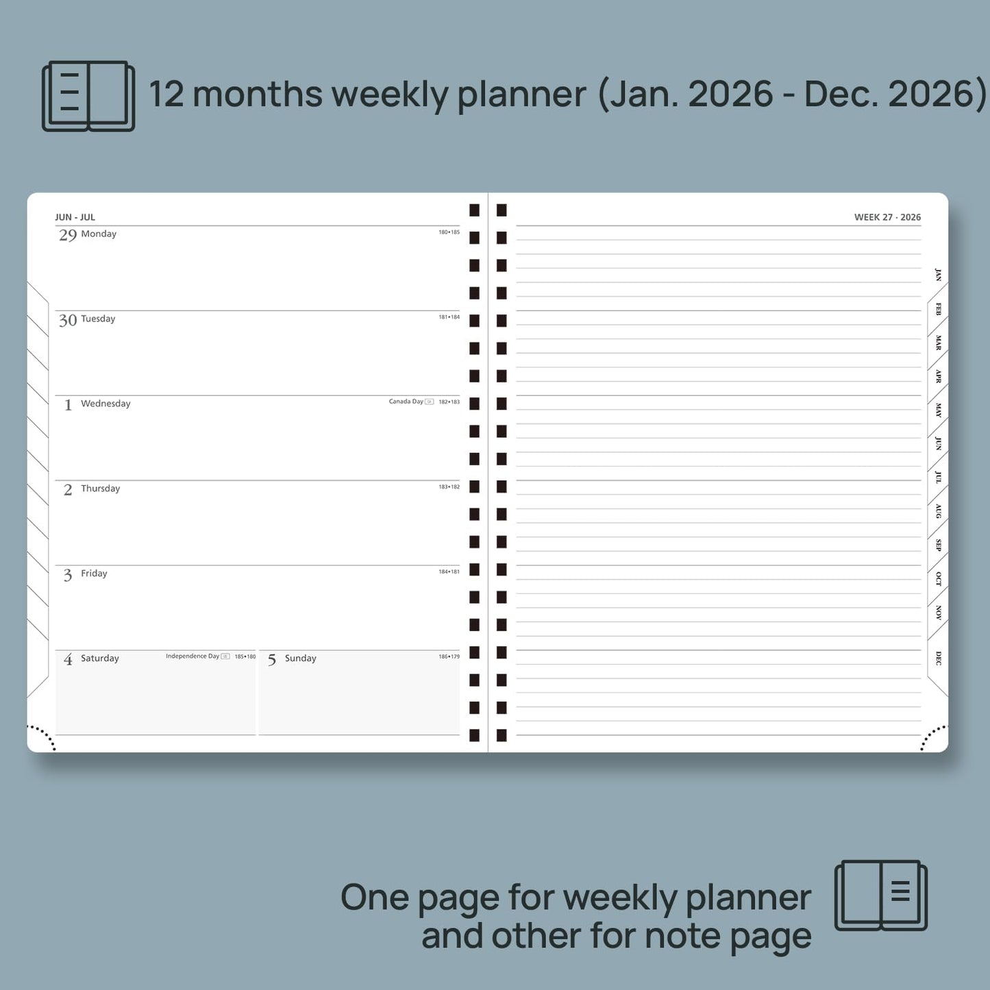 POPRUN 2026 Planner Weekly Notebook Calendar (Jan-Dec), Large Size 8.5'' x 10.5'' - Agenda 2026 Appointment Book with Monthly Tabs, Inner Pocket, Spiral Soft Cover, 100 GSM - Brown