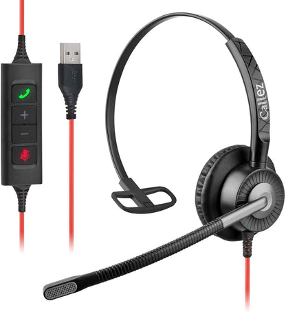 Callez USB Headset with Mic, Computer Headset with ENC Dual Noise Cancelling Microphone & MS Teams Call Button, Wired Mono Headphones for PC Laptop Mac Teams Zoom Home Office Work
