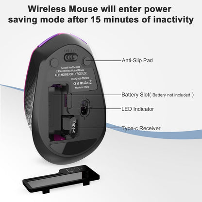 RaceGT USB C Wireless Mouse - 2.4G Cordless with 6 Buttons and 3 Adjustable DPI for MacBook Pro/Air, Laptop, Desktop, PC
