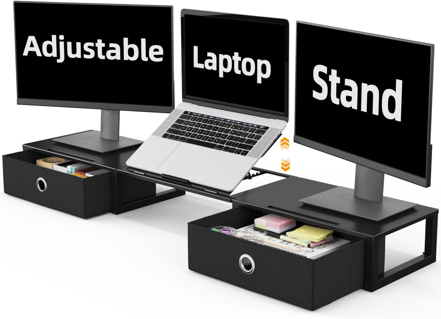 WESTREE Monitor Stand Riser with Adjustable Laptop Stand Riser, Steel Frame Dual Monitor Stand with Two Drawers for 2 Monitors, Desktop Oraganizer Stand for Computer,Laptop,Screen