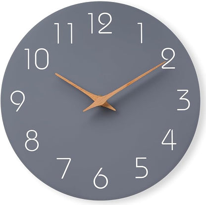 Mosewa Wall Clock 12 Inch Gray Silent Non Ticking Battery Operated Modern Simple Clock Decorative for Kitchen Home Bedroom Bathroom Office Living Room