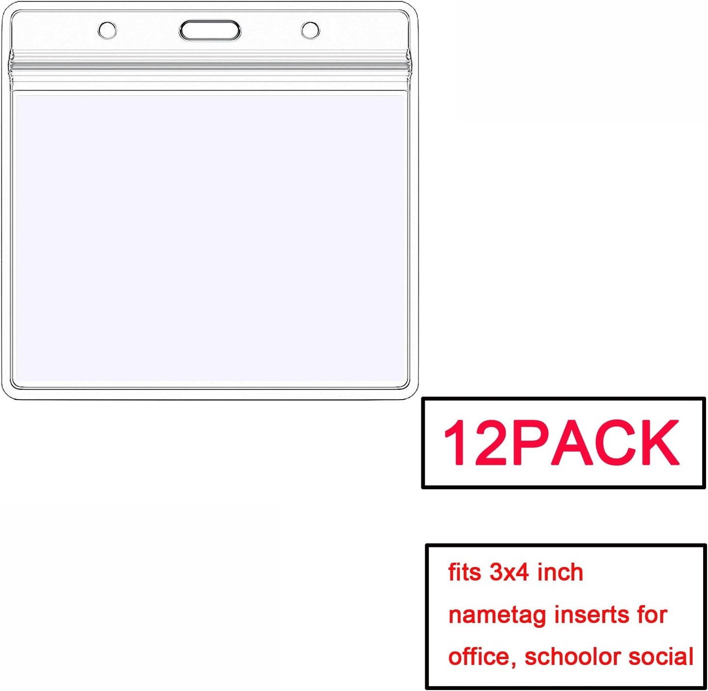AMUU 12 Pack Horizontal Clear Badge Holder Card Holders 4 X 3 Large ID Card Holders Name Tag Fits 3x4 Inches