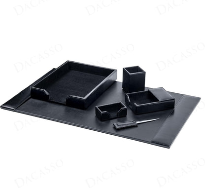 Dacasso 6 Piece Black Bonded Leather Luxury Desk Accessory Set - Desk Pad & Organization Essentials