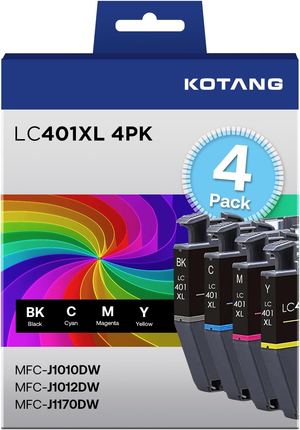 LC401XL Ink Cartridge Replacement for Brother LC401XL Ink Work with MFC-J1170DW J1010DW J1012DW Printer (Black, Cyan, Magenta, Yellow, 4 Pack)