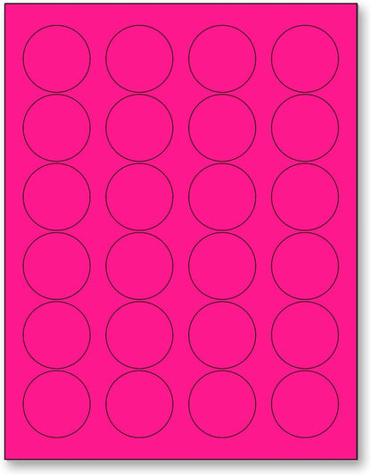 NextDayLabels - 8-1/2 x 11 Neon Color High Light Fluorescent Labels for Laser & Inkjet Printer (Pink Fluorescent, 1.66" Round - 24 Per Page | 600 Labels)