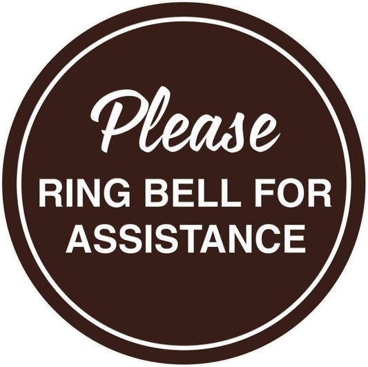 Signs ByLITA Circle Please Ring Bell For Assistance Wall or Door Sign | Easy Installation | Front Desk Reception Sign (Dark Brown) - Medium (2 Pack)