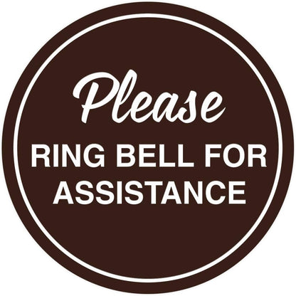 Signs ByLITA Circle Please Ring Bell For Assistance Wall or Door Sign | Easy Installation | Front Desk Reception Sign (Dark Brown) - Large (2 Pack)