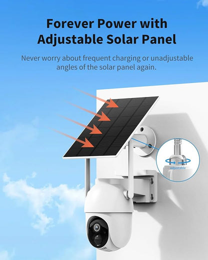 Aume 4MP Security Cameras Wireless Outdoor, 2-cam-kit, No Monthly Fee, Solar Powered Home Surveillance System, 360° Panoramic View, 2K Color Night Vision, Real-time Alerts, Support 5G&2.4G WiFi Router