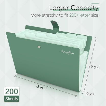 Sooez Elegant Accordion File Organizer, 8 Pocket Expanding File Folders with Labels, Portable Folder for Documents, Cute Paper Organizer for School Office Supplies, Letter Size, Dark Green