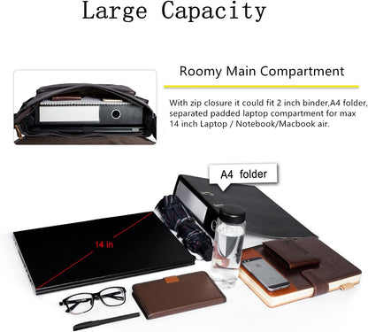 ESTARER 13-14 Inch Laptop Messenger Bag Water-Resistant Canvas Shoulder Bag for Business College, Grey