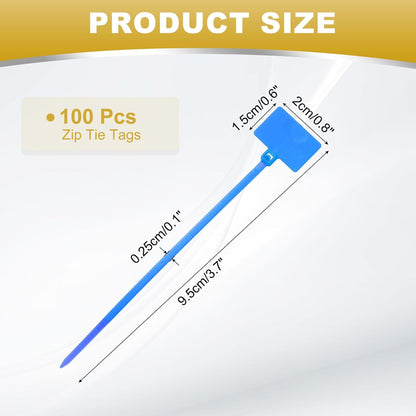 uxcell 100 Pcs Cable Label Marker Tags, Nylon Cable Zip Tie Tags 4.3 Inch Writable Self-Locking Wire Labels Zip Ties for Organization Marking, Blue