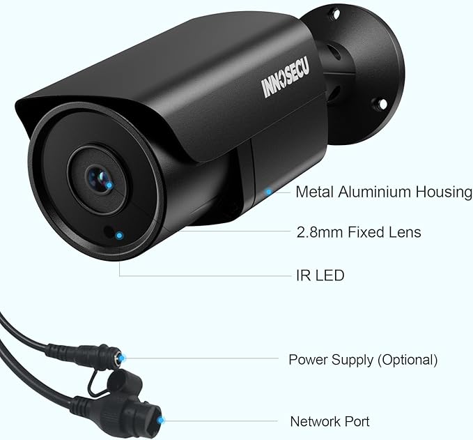 Bullet PoE Camera 5MP, Outdoor Waterproof IP67 Security Camera, Built-in Microphne/Audio, IR Night Vision 100ft, AI Human/Vehicle Detection, 2.8mm Lens Wide Angle 110°, INB5GR37E-B (Black)
