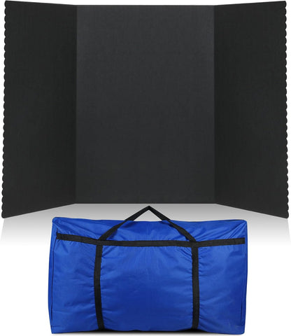 Paterr Trifold Poster Board with Storage Bag, Hook and Loop Fabric, Foldable 3 Panel Presentation Board for Science Fair and Exhibitions (Black,54 x 30 Inch)