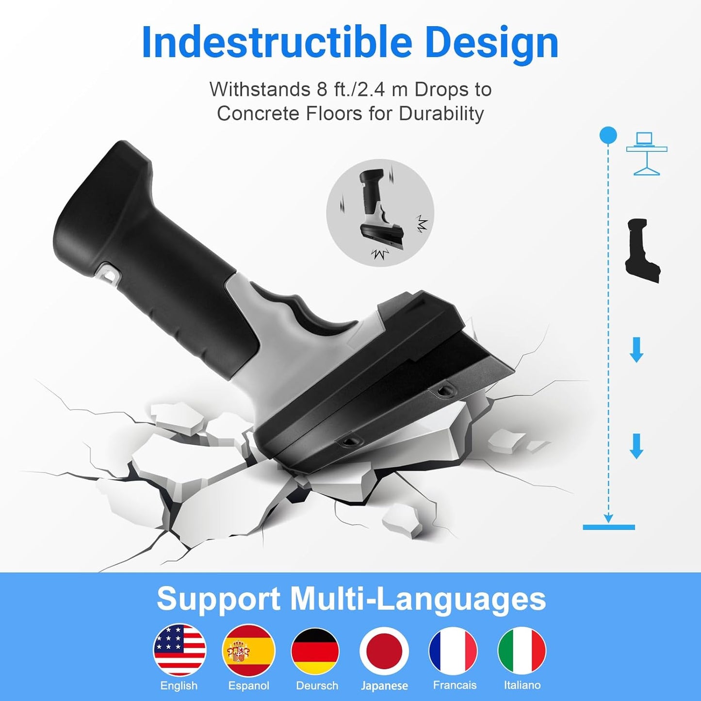 OEWSCAN Barcode Scanner with Screen, Barcode Reader Industrial Pro Version Wireless 1D 2D QR Code Scanner 2.4G Wireless Ultra Long Distance Transmission Handheld Bar Code Scanners with Charging Cradle