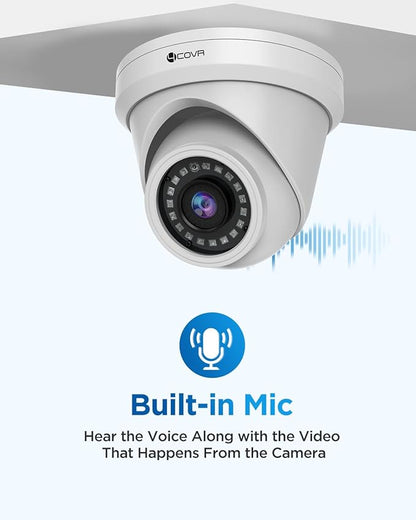 4COVR PoE Security Camera System, Person Vehicle Detection & Night Vision, 8CH 8MP H.265 NVR with 2TB HDD, 4Pcs 8MP Wired Dome PoE IP Camera with Audio, IP67 Weatherproof Outdoor, LY97AX8M0804-1