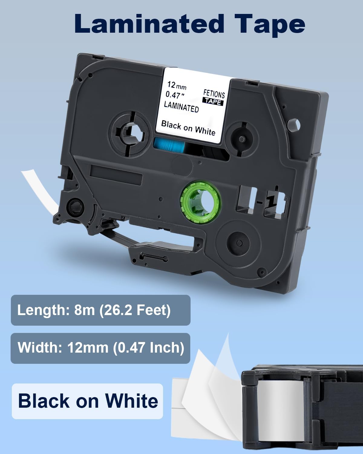 Label Maker Tape TZe-231 Replacement for Brother P Touch PT-D210 PT-D220 PT-H110 PT-D600 D400 by FETIONS, Compatible with TZe TZ 12mm X 8m Laminated Waterproof Label Tape, 6 Pack