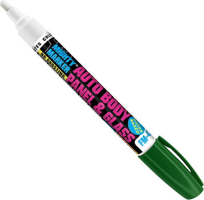 FM-43 Auto Body and Glass Paint Marker, No-Ghost, Highly Water-Resistant, 2.3mm Bullet Tip, Valve Action, 6 Bonus Reversible Tips, Made in USA - Green 6 Pack