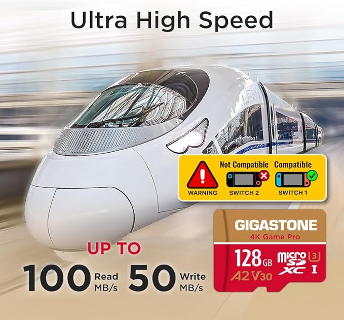 【for Switch 1 Only】 GIGASTONE 128GB Micro SD Card 2-Pack, 4K Game Pro, MicroSDXC Memory Card for Gaming Console, Security Camera, up to 100/50MB/s, UHS-I U3 A2 V30 C10【5-Years Data Recovery】