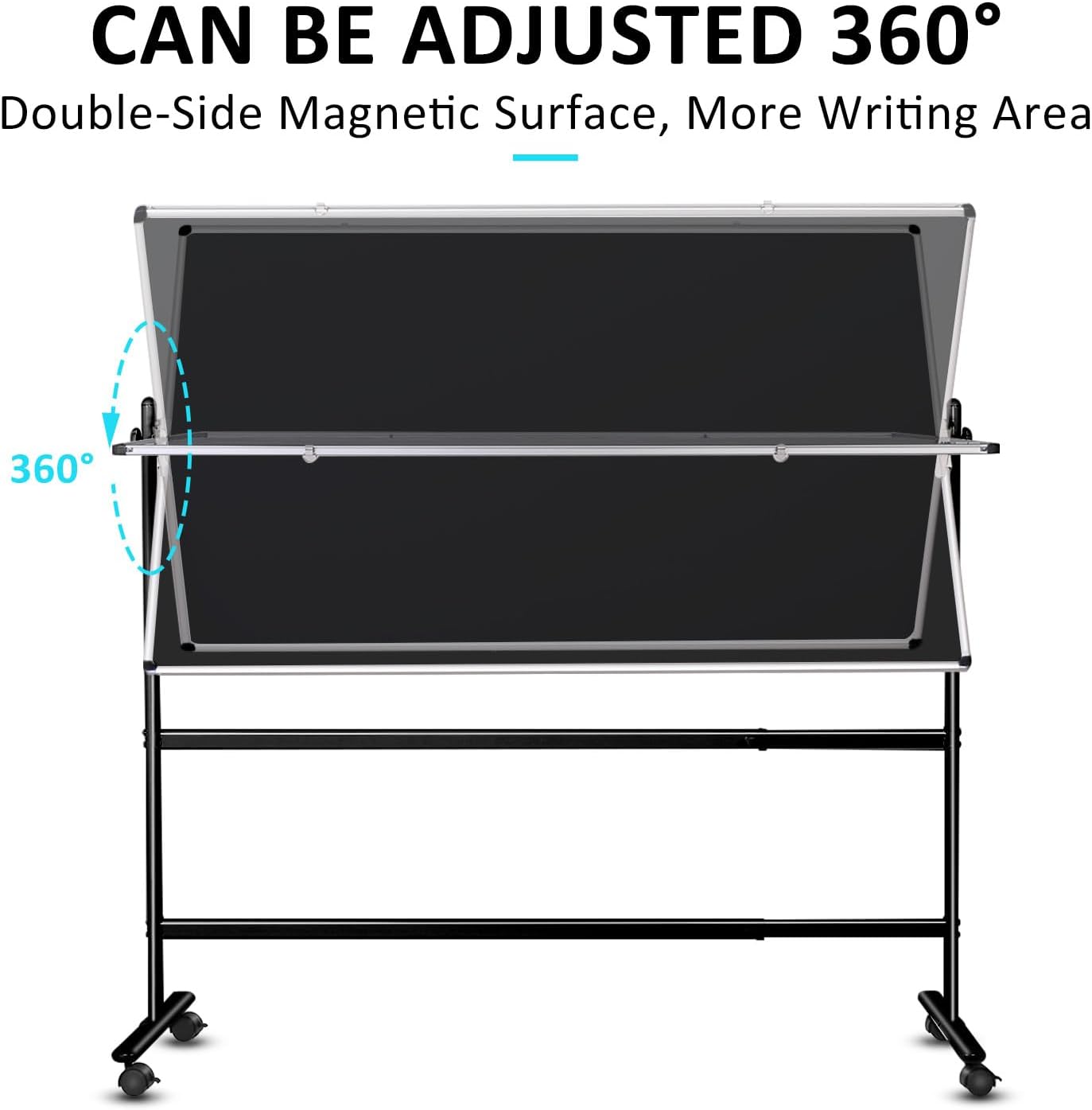 Mobile Dry Erase Blackboard 36 x 24, Magnetic Portable Black Dry Erase Board with Stand, Rolling Double Sided Chalkboard with Wheels - Easel Standing Black Board for Office, School & Home