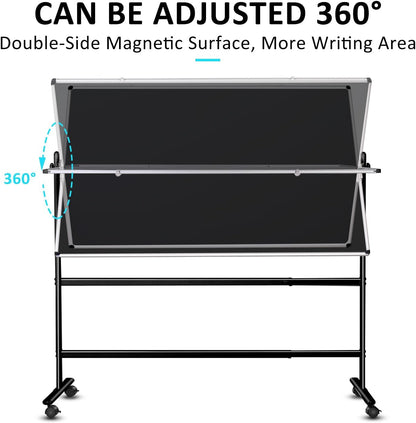 Mobile Dry Erase Blackboard 36 x 24, Magnetic Portable Black Dry Erase Board with Stand, Rolling Double Sided Chalkboard with Wheels - Easel Standing Black Board for Office, School & Home