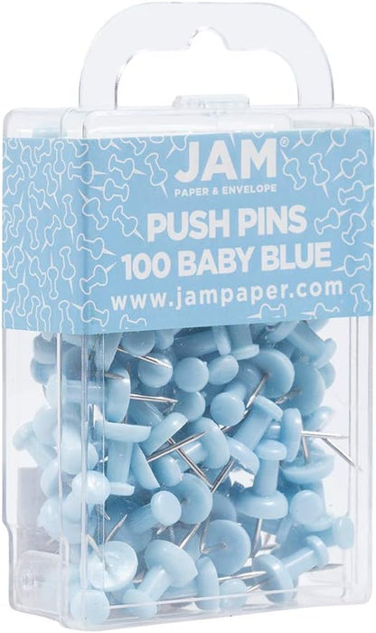 JAM PAPER Colorful Push Pins - Baby Blue Pushpins - 100/Pack