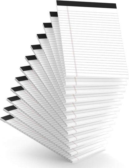 12pcs Small Note Pads, White Notepads 5x8 College Ruled Notebook, Writing Pads 5 x 8, Legal Pads, Memo Pad Paper Perforate Narrow Ruled Notebooks for Work, School, Office,30 Sheets/Pack