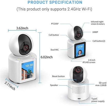Two-Way Video Camera 2.8-inch Screen,Pet Camera,Dog Camera,Indoor Home Nanny Camera,Baby/Elder/Nanny/Dog/Pet Camera with Phone App(Im Cam),360°Smart Security Camera,1080p HD