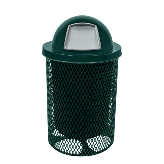 RDT-DGRN Heavy Duty 32 Gallon Round Trash Receptacle, Liner Included, Dark Green with Black Dome, Made in America