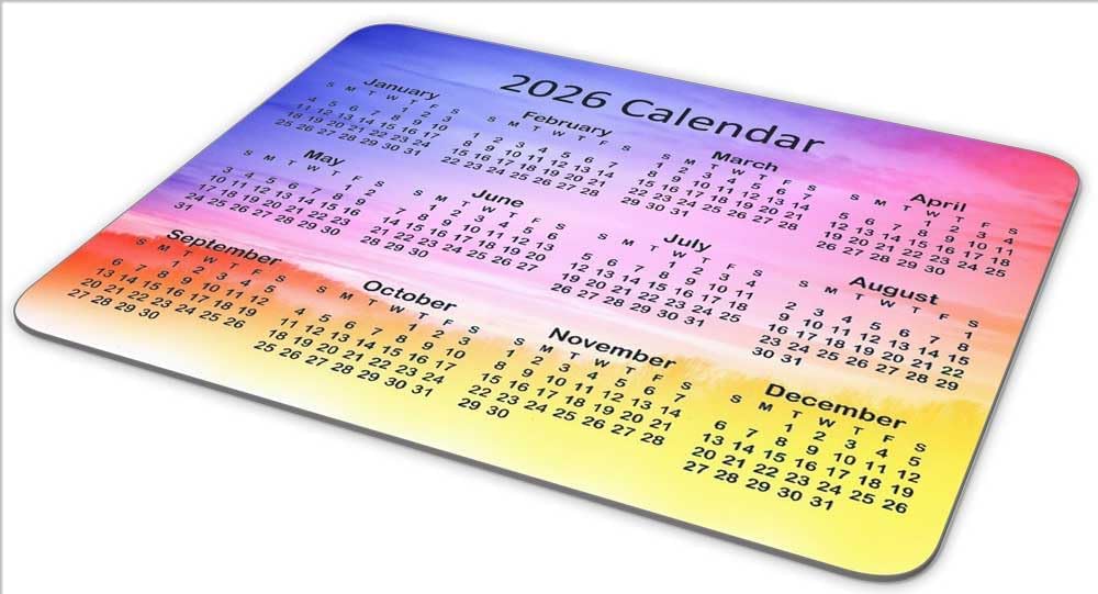 Calendar Mouse Pad, 2026 Watercolor Calendar Gaming Mouse Mat with Custom Design, Non-Slip Rubber Base MousePads for Office Home Laptop Travel, 9.5"x7.9"x0.12" Inch