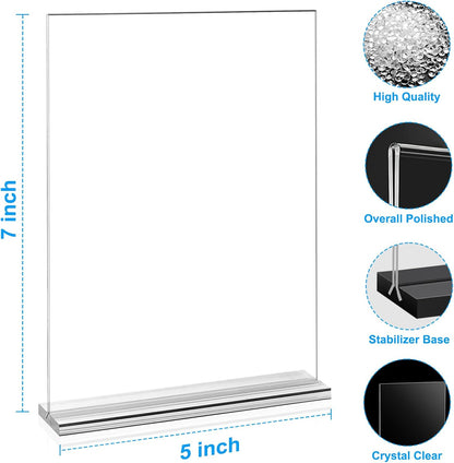 EHWINE 6 Pack Acrylic Sign Holders - 5 x 7, Double-Sided Stand Up Table Top Sign Holders, Clear Acrylic Picture Frame Menu Flyer Paper Display Stand for Office Business Store Wedding Party