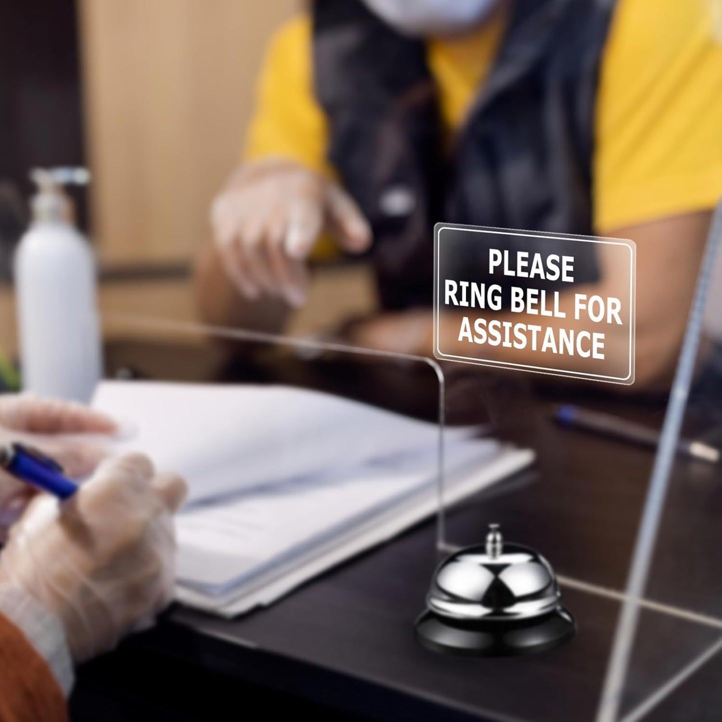 Please Ring Bell for Assistance Stickers 6 × 4 Inches Vinyl Removable Desk Service Self Adhesive Decals Hotel Reception Area Cling Wall or Door Sign Office Window 10 Pack