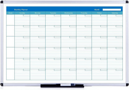 VIZ-PRO Magnetic Dry Erase Monthly Planner, 48 X 36 Inches, Silver Aluminium Frame
