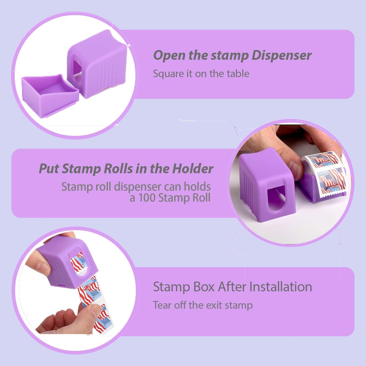 3 Pack Postage Stamp Roll Dispenser for a Roll of 100 Postage Stamp Holder Plastic for Home Office Desk Organization Supplies