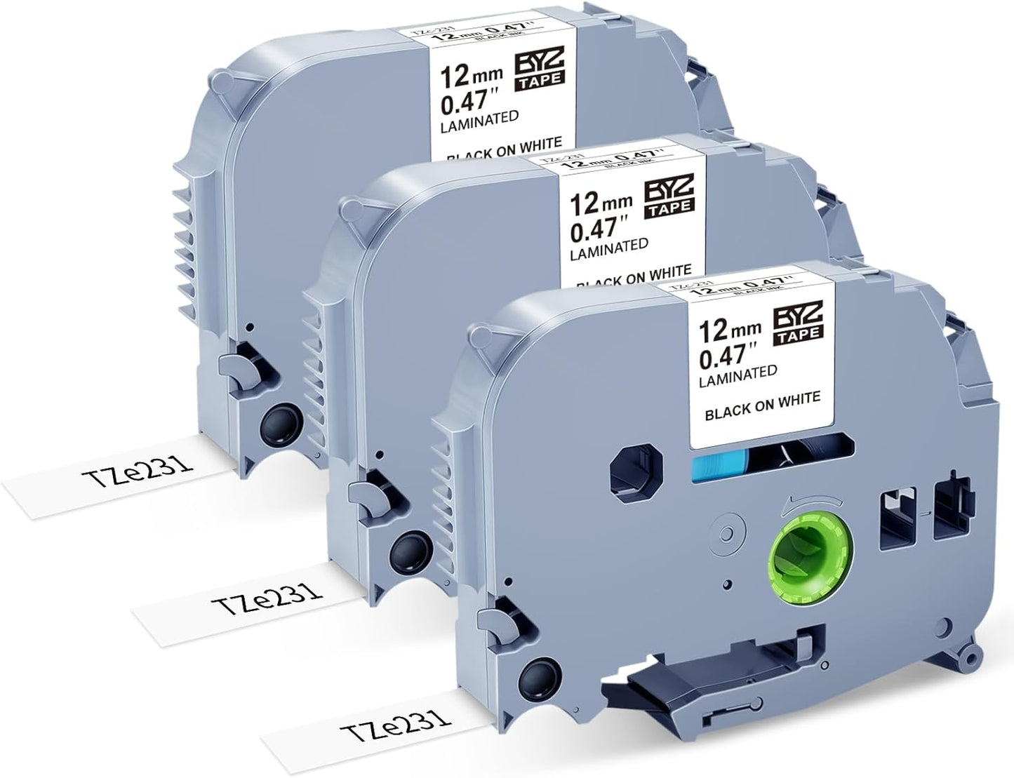 3PK 12mm 0.47 Laminated White Tape TZE-231 Replacement for Brother P Touch Label Tape TZe-231 12 mm .47 Label Maker Refills Work for Brother Ptouch PTH110 PTH103w PTD210 PTD220 PT1280