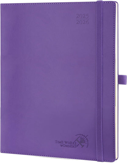 POPRUN Planner 2025-2026 (Large - 8.5'' x 10.5'') Academic Weekly Calendar (July 2025 - June 2026) with Hourly Time Slots, Monthly Tabs, 100GSM Thick Papers, Leather Soft Cover - Purple
