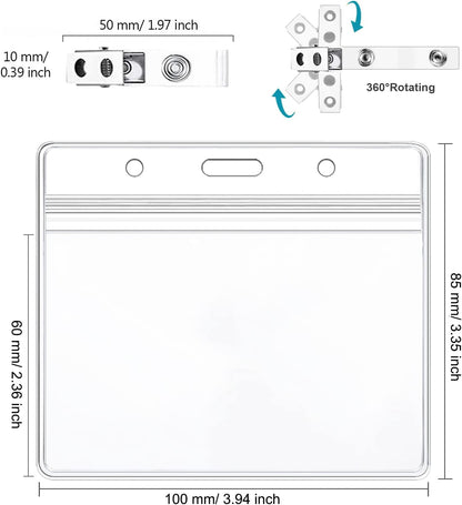 Koorito 50 Pack Name Badge Holders with Clear PVC Horizontal Badge Holder, Metal Badge Clip, Waterproof Resealable Zipper Seal Name Holder Tags