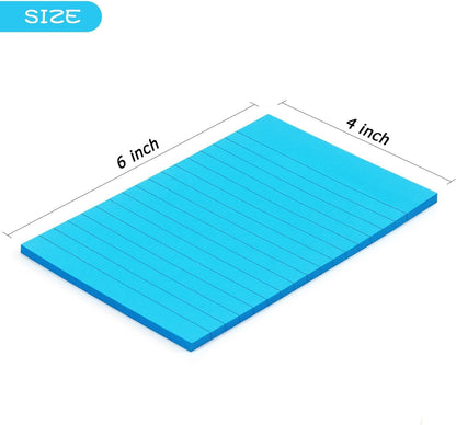 Early Buy 6 Pads Lined Sticky Notes with Lines 4x6 Self-Stick Notes Bright Color Sticky Notes, 45 Sheets/Pad (Blue)
