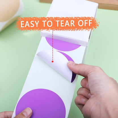 PARLAIM 3 Inch Round Permanent Adhesive Color Cod Dot Stickers,500 per Dispenser Box Roll dots Label Inventory Circle Stickers（Purple）