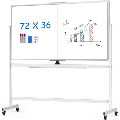 maxtek Rolling Whiteboard,72"x36" White Board with Stands Movable Dry Erase Board on Wheels, Large Double Sided Standing Whiteboard for Office School Classroom Presentation Supplies