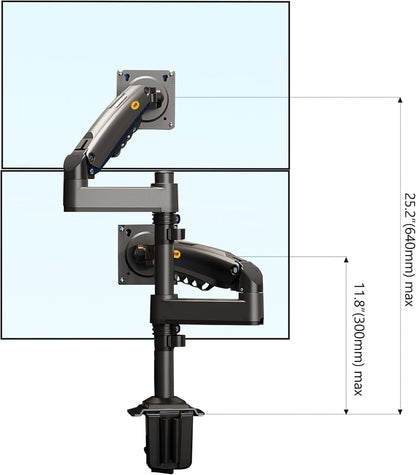 NB North Bayou Dual Monitor Desk Mount Stand Full Motion Swivel Computer Monitor Arm Fits 2 Screens up to 27'' with Load Capacity 4.4~19.8lbs for Each Monitor H180-G