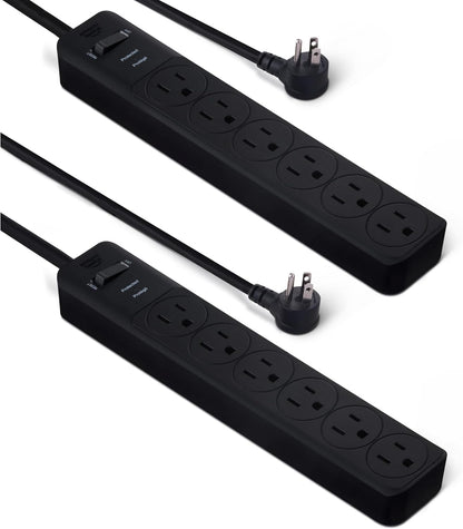Amazon Basics Rectangle 6-Outlet, 600 Joule Surge Protector Power Strip, 2ft, Black, Small, 2-Pack
