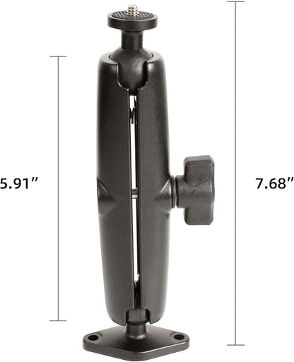 xik Heavy Duty 1/4"-20 Thread Mount: 5.91 inch Aluminum Long Arm with Double Ball Head & 1" Ball- Rhombic Base - Fits DSLR Camera, CCTV, Action Cam, Projector, Security Camera (Wall/Desk/Car/Boat)