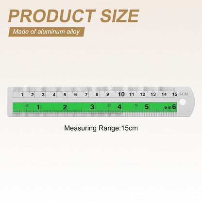 HARFINGTON 4pcs Metal Straight Ruler 15cm Metric SAE Aluminum Alloy Measuring Rulers Scale Tool with Hole for Measure Study Reading Classroom Office, Green