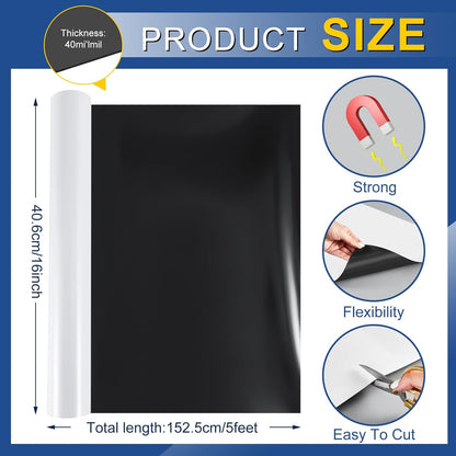 Amylove Blank White Surface Magnet Sheets 16 Inch x 5 Feet, 40 Mil Magnetic Roll Printable Flexible Vinyl Blank Magnetic Sign Sheet Safe for Vehicles DIY Craft Project