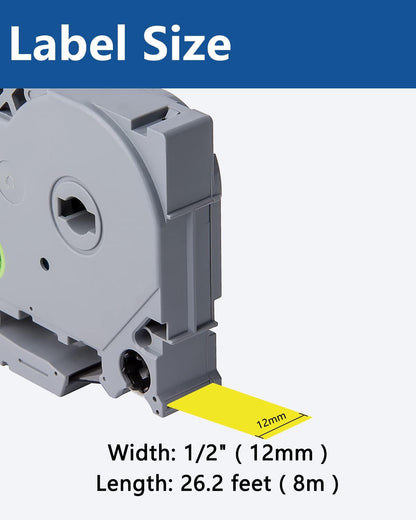 Tze Tz Tape 12mm 0.47 Laminated Yellow Compatible for Brother P Touch Label Maker Tape TZe-631 TZe631 Label Tape for PT D200 D210 D220 D400 Cube, Black on Yellow, 1/2 Inch x 26.2 Feet, 3-Pack