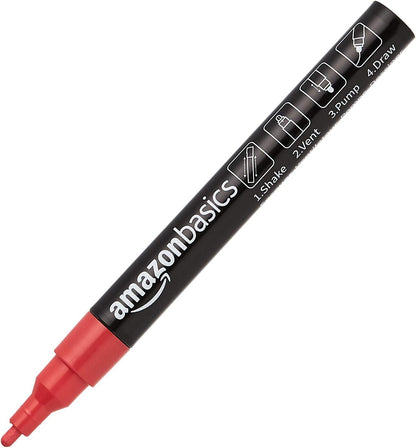 Amazon Basics Bullet/Chisel Reversible Tip Chalk Markers, Fine Point, 8-Pack, Bright Colors