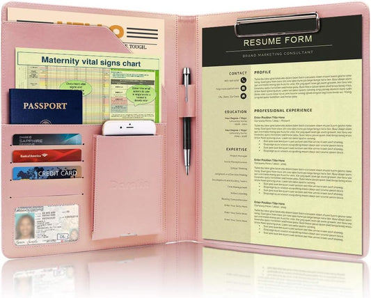 Darolin Business/Resume Padfolio Portfolio Folder with Letter/A4 Size Clipboard, Interview/Conference/Legal Document Organizer, Premium Portfolio Professional Case, Padfolio for Women/Men-Rosegold