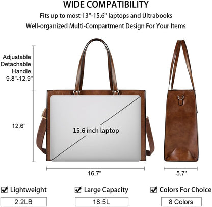 Laptop Bag for Women Waterproof Lightweight Leather 15.6 Inch Computer Tote Bag Business Office Briefcase Large Capacity Handbag Shoulder Bag Professional Office Work Bag